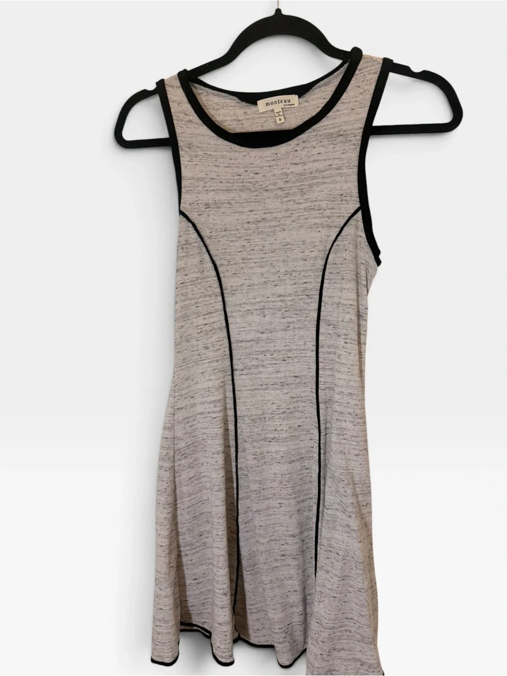 (Size S) Monteau Los Angeles Heathered Ribbed Contrast Trim Skater Dress